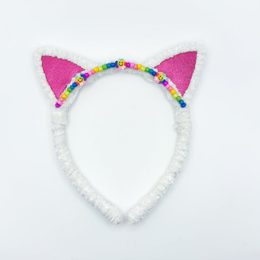 Friendship Beads - White / Pink w Rainbow