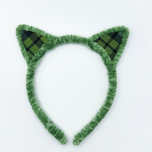 Cozy Vibes - Green Check Kitty (Green Headband)